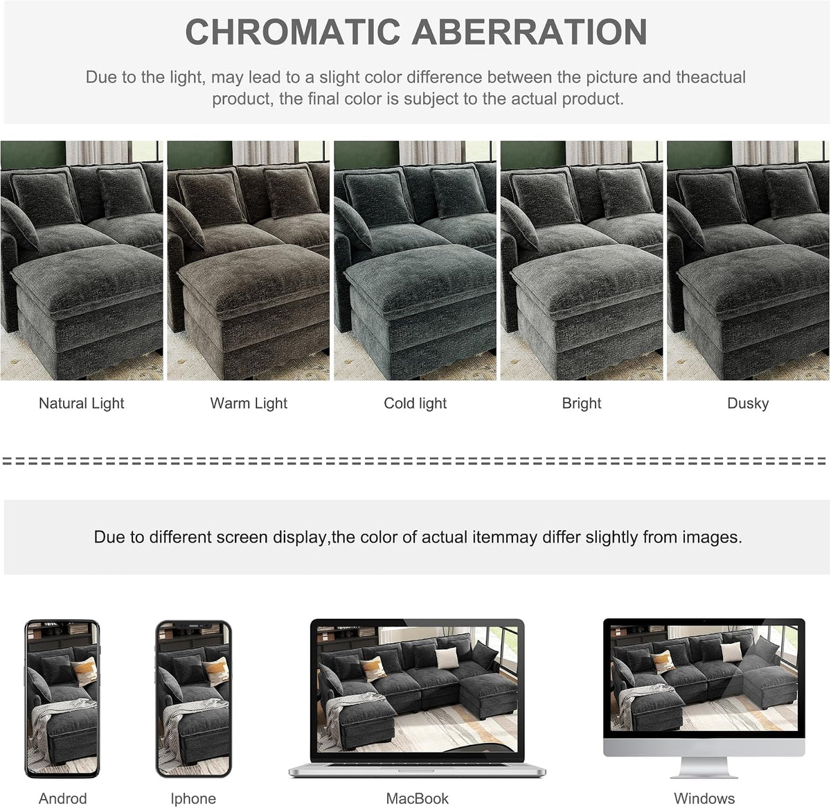 Hanherry 107" Cloud Couch Sectional Modular Sofa, Deep Seat Couches with Ottoman and Removable Washable Pillows for Living Room, Bedroom, Apartment, Black