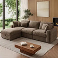 WorthFurni 110” Cloud Sectional Couches for Living Room, Modular Sectional Sofa with Deep Seat, Convertible L-Shape Couch with Storage Ottoman for Bedroom Apartment, Chenille (Brown)
