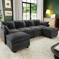 Hanherry 107" Cloud Couch Sectional Modular Sofa, Deep Seat Couches with Ottoman and Removable Washable Pillows for Living Room, Bedroom, Apartment, Black